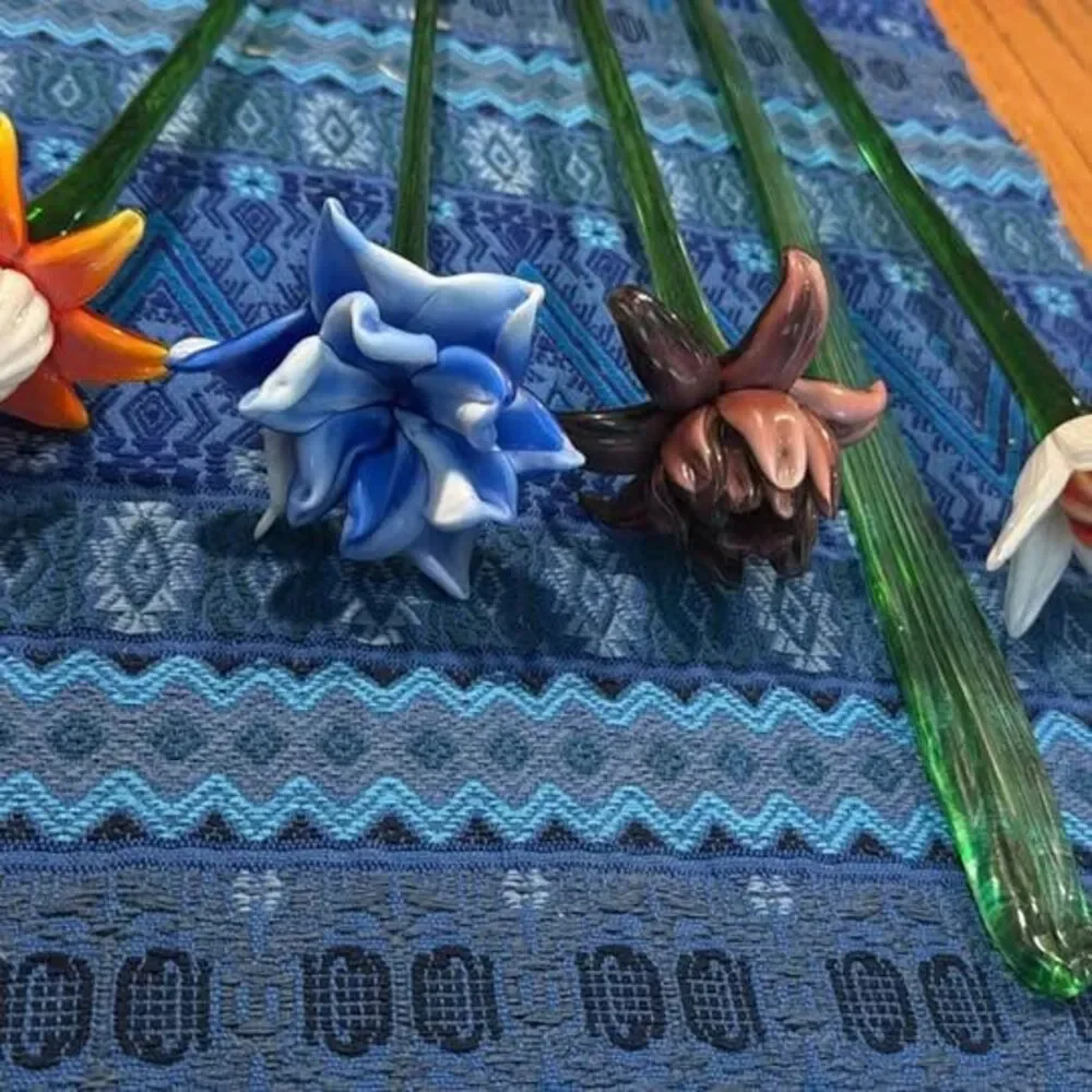 LOT- Vintage glass flowers —approx 20-24” tall